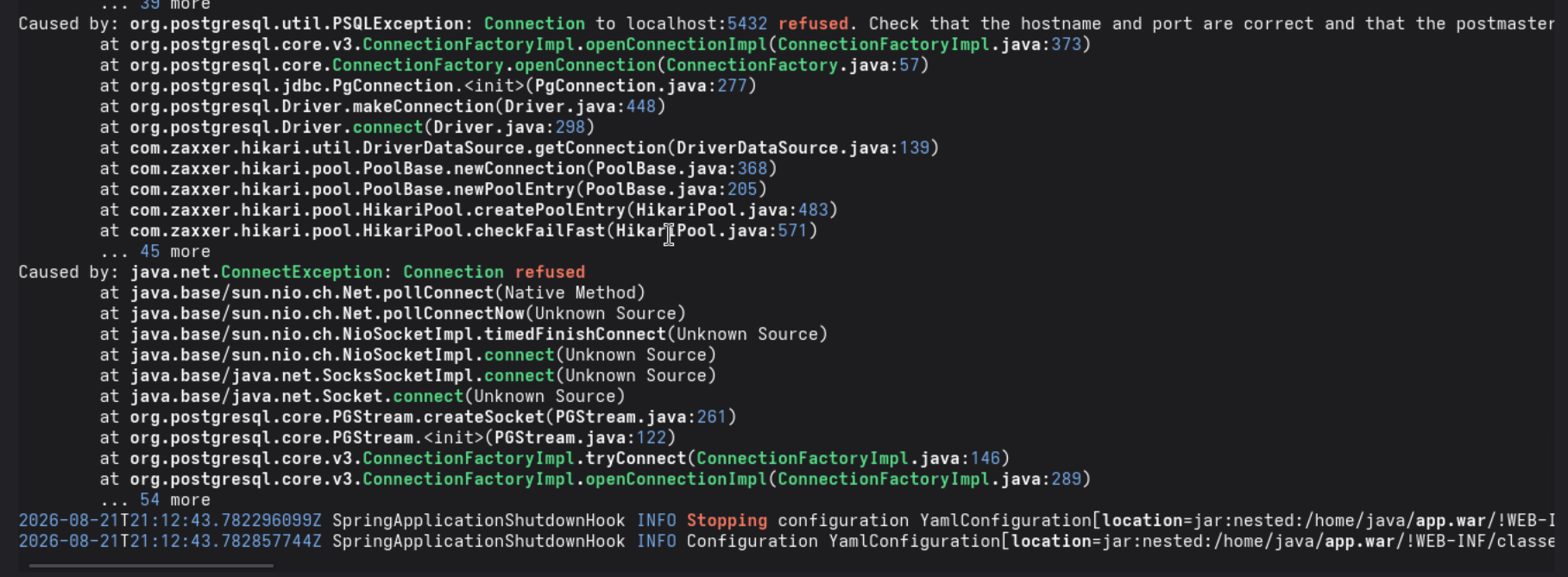 Aetheris 1.5.0 log viewer highlighting timestamps, Java classes, methods, line numbers and error messages.